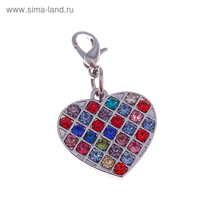 адресник металл СЕРДЕЧКО с разноцветными стразами 2,0*2,0 см - Фото 1
