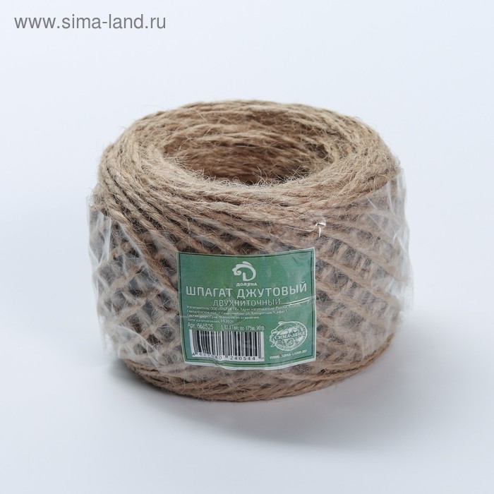 Шпагат джутовый 2-х ниточный Доляна, 175 м (1,12 КТекс) - Фото 1