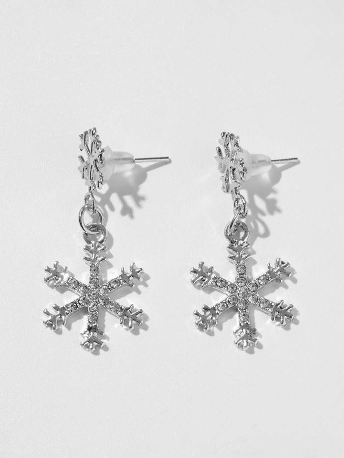 Серьги висячие «Новогодние» снежинки со стразами, цвет белый в серебре - Фото 1