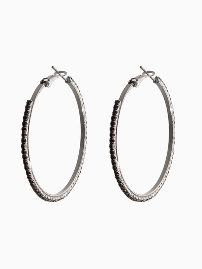 Серьги кольца со стразами QF «Сумерки», d=5 см, чёрные в серебре