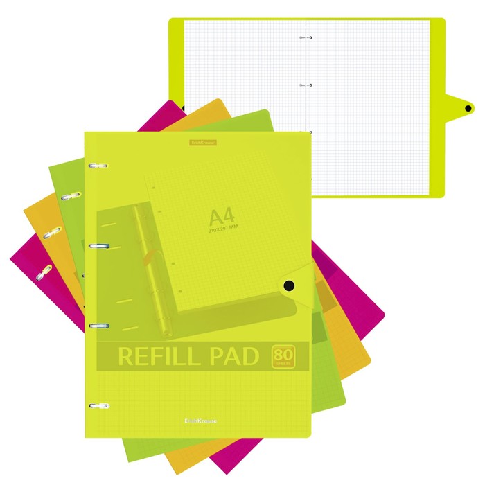 Тетрадь на кольцах ErichKrause. Neon А4, 80 листов, в клетку, пластиковая обложка, на кнопке, блок офсет, 100% белизна, МИКС - Фото 1