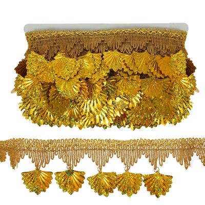 Тесьма с висюльками, ширина 7.5 см, в рулоне 10 м, золотая