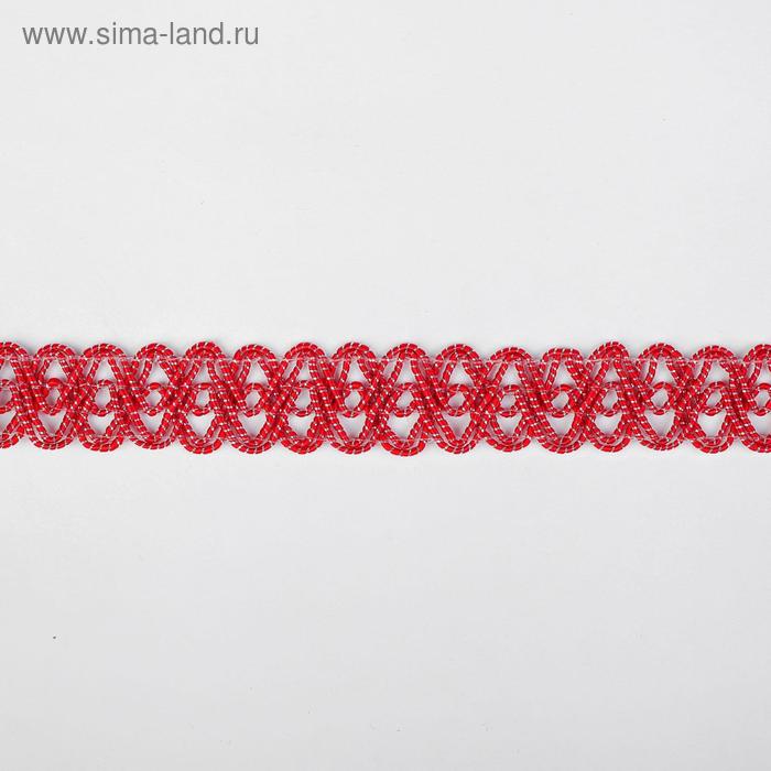 Тесьма красная овальная, с люрексом, 2 см, в рулоне 10 м - Фото 1