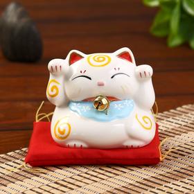 Сувенир кот копилка керамика 'Манэки-нэко' h=7,5 см, белый