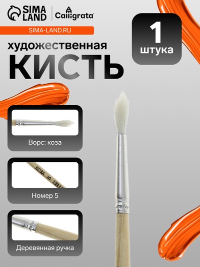 Кисть для рисования, коза, № 5, круглая, деревянная ручка, международный размер