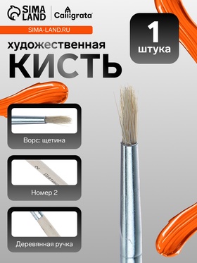 Кисть для рисования, щетина, № 2, круглая, деревянная ручка, международный размер (комплект 10 шт)