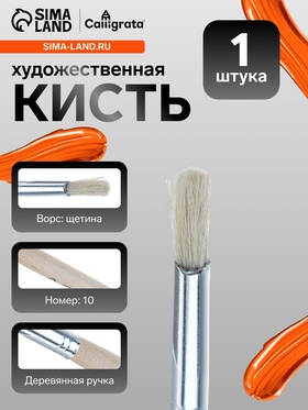 Кисть для рисования, щетина, № 10, круглая, деревянная ручка, международный размер (комплект 10 шт)