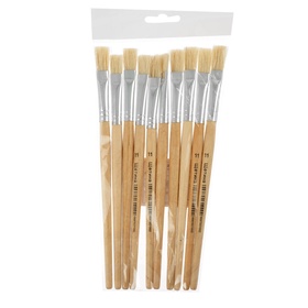 Кисть для рисования, щетина, № 11, плоская, деревянная ручка, международный размер (комплект 10 шт)