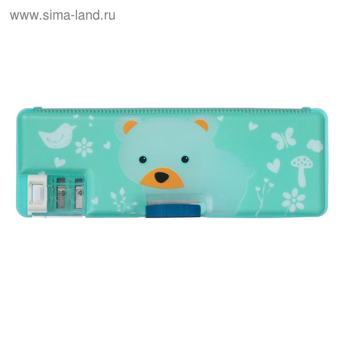 Пенал школьный пластиковый с точилкой, "Мишка" - Фото 1