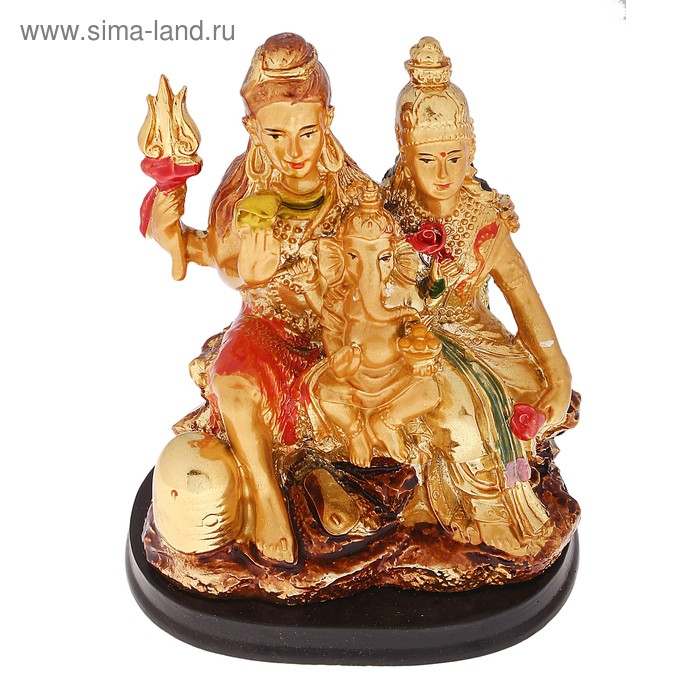 Нэцкэ золото "Шива с женой Парвати и сыном Ганешей" 10,5 х 10 см - Фото 1