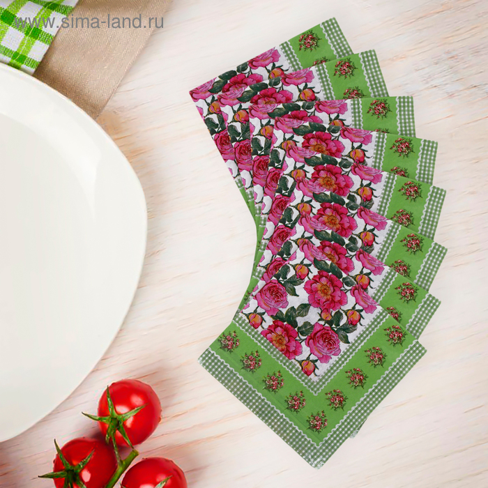 Салфетки бумажные (набор 20 шт.) 33×33 см Цветочки - Фото 1