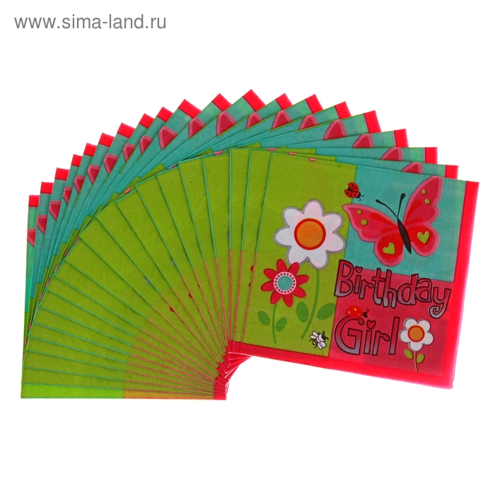 салфетки бумажные (набор 20 шт.) 33×33 см День рождение девочки - Фото 1