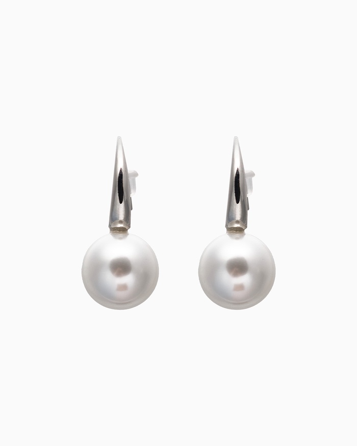 Серьги с жемчугом «Капля» полукруг, цвет белый в серебре - Фото 1