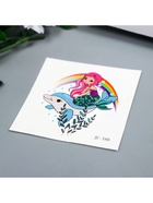 Переводная тату на тело цветная «Русалка и дельфин», 6×6 см - фото 43837736