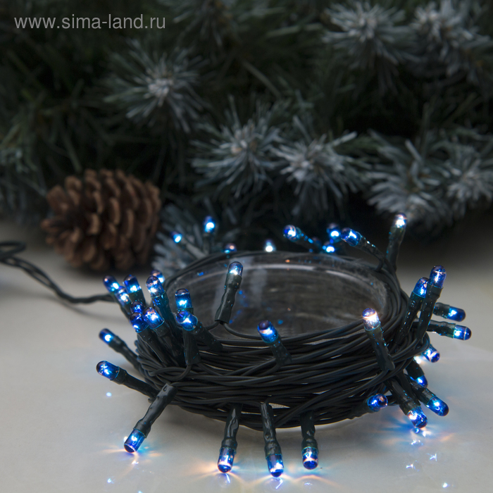 Гирлянда "Нить" 3.5 м, 50 ламп, 220V, 8 режимов, нить тёмная, свечение синее - Фото 1