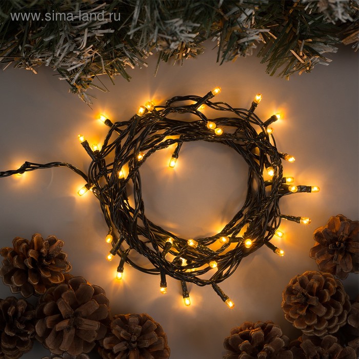 Гирлянда "Нить", 3.5 м, 50 ламп, 220V, 8 режимов, нить тёмная, свечение жёлтое - Фото 1