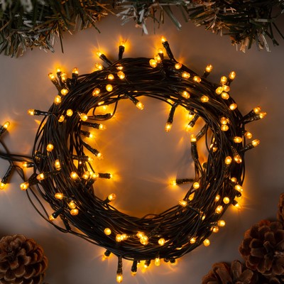 Гирлянда "Нить" 7 м , IP20, тёмная нить, 180 ламп, свечение жёлтое, 8 режимов, 220 В