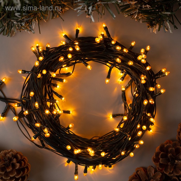 Гирлянда "Нить" 7 м , IP20, тёмная нить, 180 ламп, свечение жёлтое, 8 режимов, 220 В - Фото 1