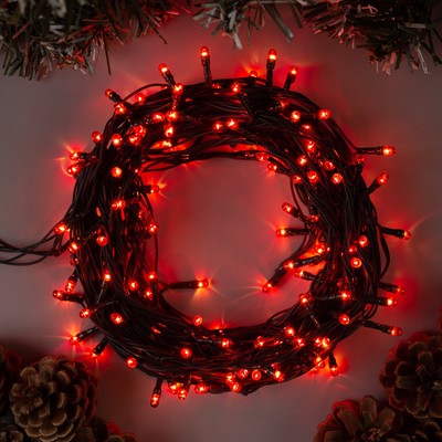 Гирлянда "Нить" 7 м , IP20, тёмная нить, 180 ламп, свечение красное, 8 режимов, 220 В