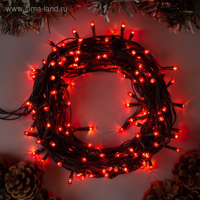 Гирлянда "Нить" 7 м , IP20, тёмная нить, 180 ламп, свечение красное, 8 режимов, 220 В - Фото 1