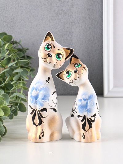 Набор фигурок керамика «Love Коты ушастые», 2 шт., в цветочек, 13×6×17 см