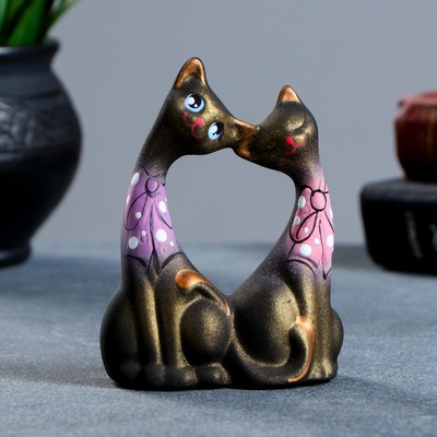 Фигурка керамика «Коты Влюбленные с бантиками», чёрные, 5×9×12 см