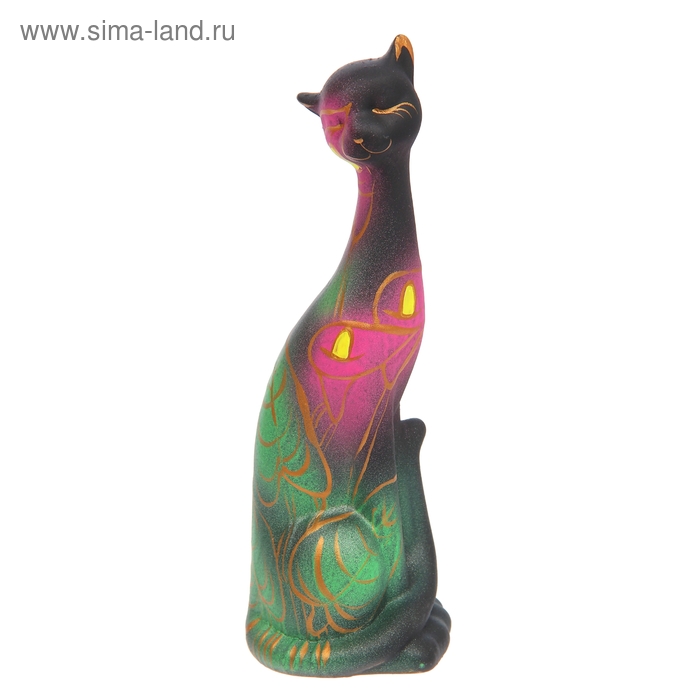 Фигура "Кошка Итальянка" рельеф с цветами черная 7х7х20см - Фото 1