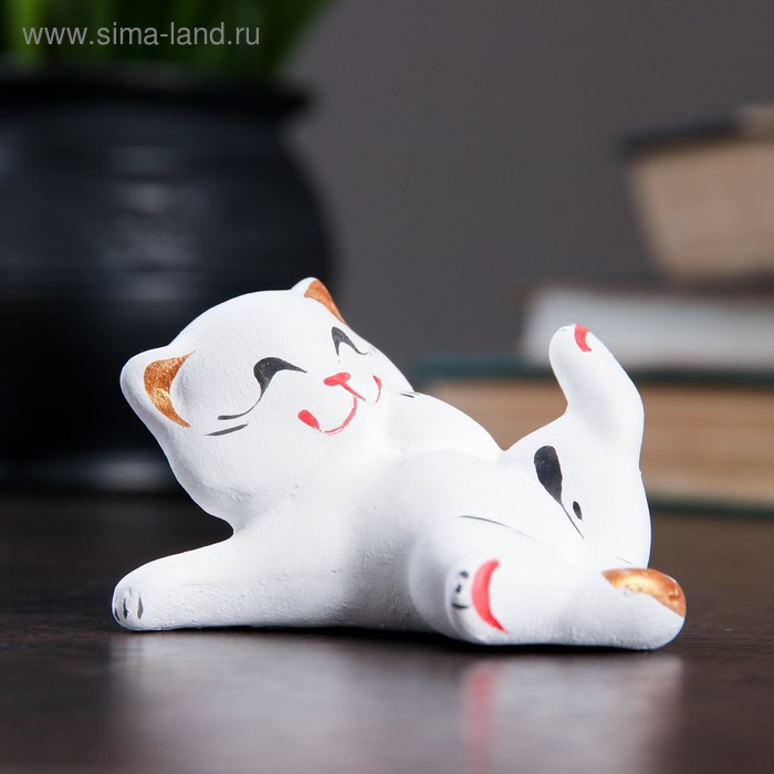 Фигура "Котик с лапкой" 5х8х5см белый - Фото 1