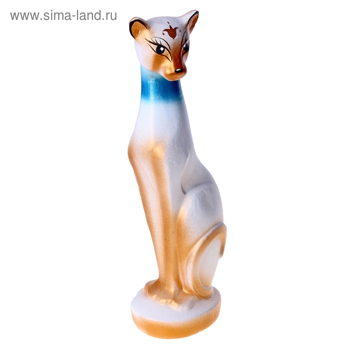 Фигура "Кошка Багира с ошейником" белая/золото 10х10х42см - Фото 1