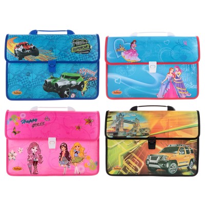 Папка-портфель, А4, пластиковая на замке, с ручками, «Девочки / Машины», МИКС
