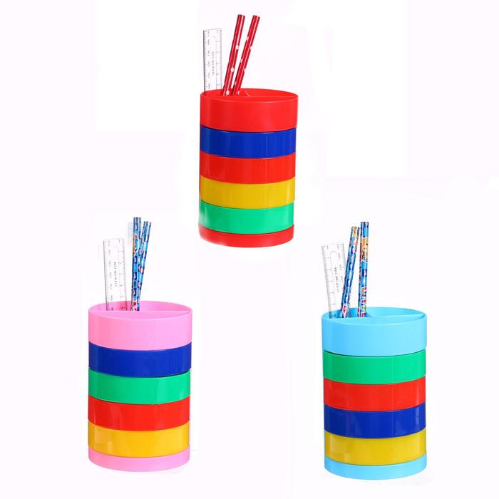 Настольный набор детский «Веер-радуга», из 5 предметов: подставка, ножницы, линейка, 2 карандаша, МИКС - Фото 1