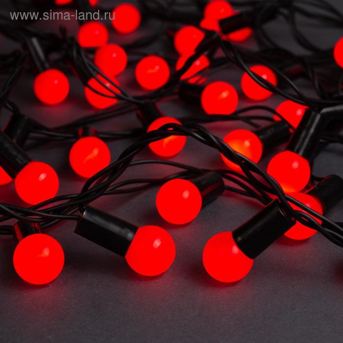 Гирлянда "Нить" 10 м с насадками "Шарики 1.5 см", IP44, тёмная нить, 100 LED, свечение красное, 8 режимов, 220 В - Фото 1