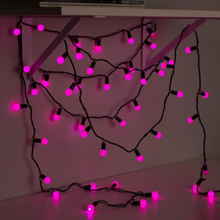 Гирлянда «Нить» 20 м с насадками «Шарики 1.5 см», IP44, тёмная нить, 200 LED, свечение розовое, 8 режимов, 220 В - фото 1897974957