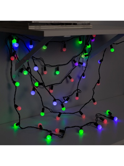 Гирлянда «Нить» 20 м с насадками «Шарики 1.5 см», IP44, тёмная нить, 200 LED, свечение мульти (RG/RB), мигание, 220 В