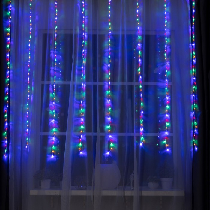 Гирлянда «Водопад» 2 × 1.5 м, IP20, прозрачная нить, 400 LED, свечение мульти, 8 режимов, 220 В - фото 1908230870