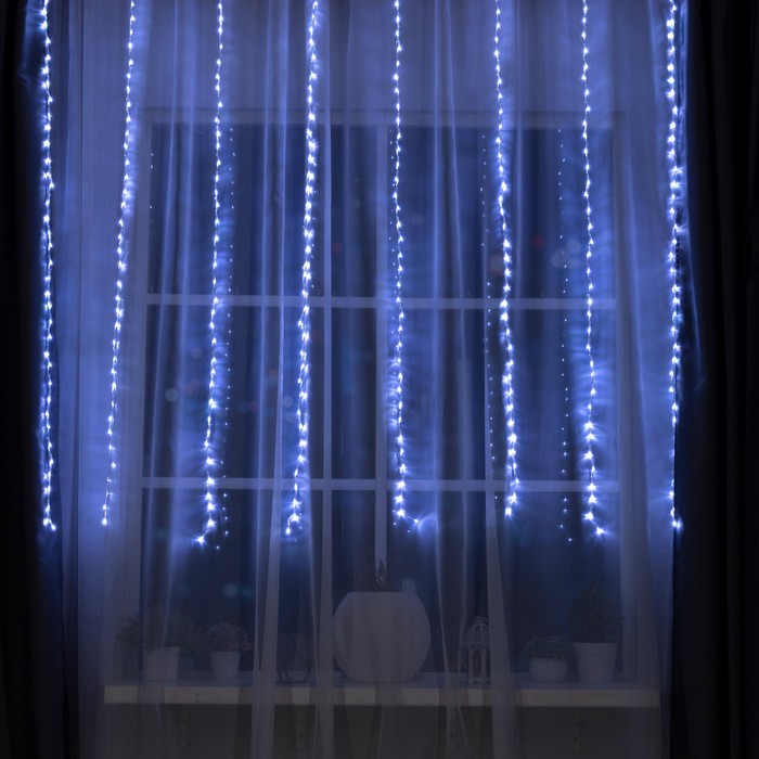 Гирлянда «Водопад» 2 × 1.5 м, IP20, прозрачная нить, 400 LED, свечение белое, 8 режимов, 220 В - фото 1908230877