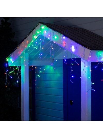 Гирлянда «Бахрома» 4×0.6 м, IP44, прозрачная нить, 180 LED, свечение мульти, 8 режимов, 220 В