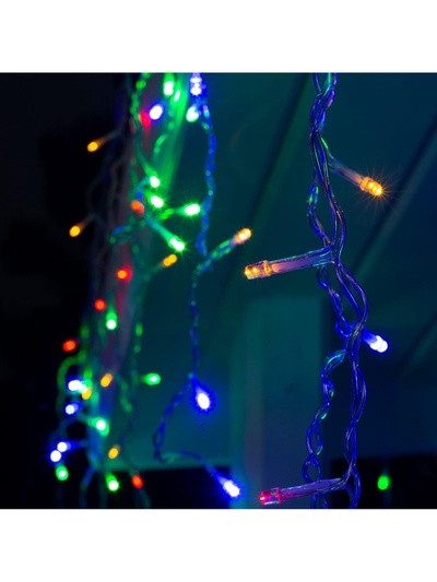 Гирлянда «Бахрома» 4×0.6 м, IP44, прозрачная нить, 180 LED, свечение мульти, 8 режимов, 220 В