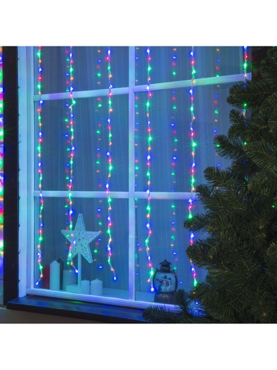 Гирлянда «Водопад» 2×1.5 м, IP44, прозрачная нить, 400 LED, свечение мульти, 8 режимов, 220 В