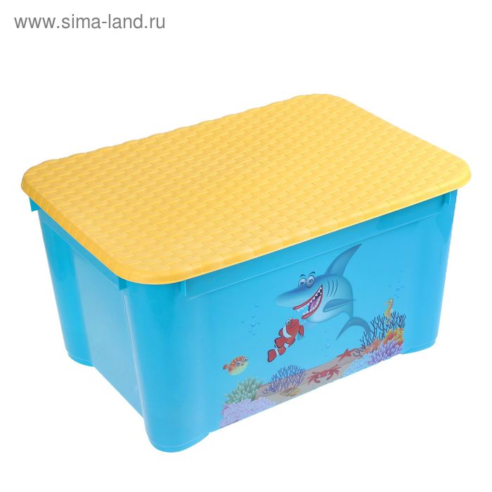 Ящик для игрушек "Подводный мир" с аппликацией, с крышкой, 46 л, цвет бирюзовый - Фото 1