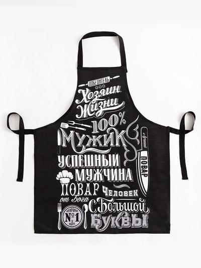 Фартук кухонный мужской «Доляна. 100% Мужик», 70×60 см, 100% хлопок, рогожка 160 г/м², чёрный