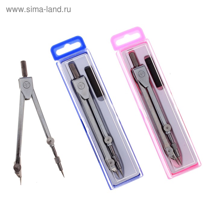 Циркуль металлический в пластиковом пенале, с грифелем МИКС - Фото 1