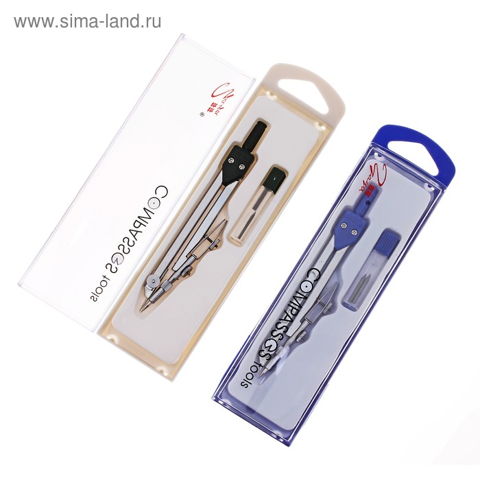 Циркуль металлический в пластиковом пенале, с грифелем МИКС - Фото 1