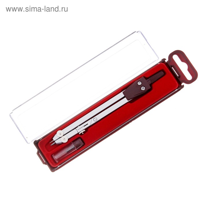 Циркуль металлический в пластиковом пенале, с грифелем - Фото 1