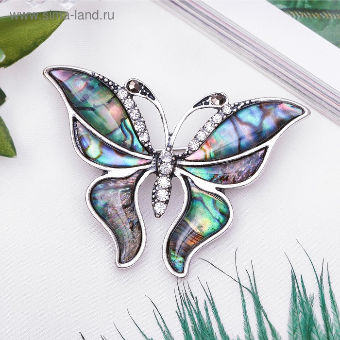 Брошь "Галиотис" бабочка летящая, в серебре - Фото 1