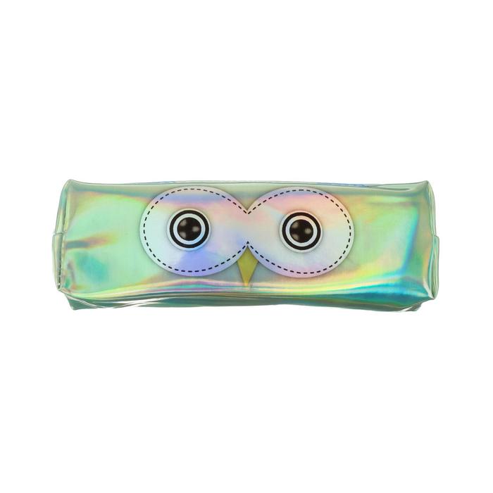 Пенал школьный "Сова" на молнии, зеркальный зелёный - Фото 1