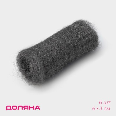 Губки для посуды Доляна, 6 шт., ультратонкое металлическое волокно, 6×3 см