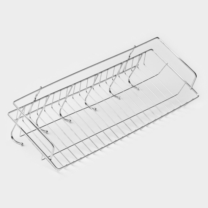 Полка бытовая с крючками Доляна, 42×12×15 см, цвет хромированный - Фото 1