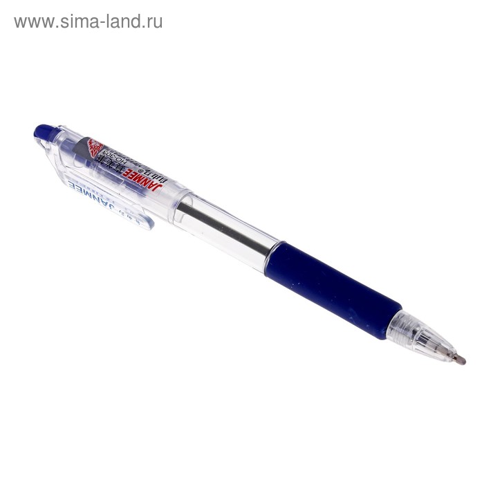 Ручка шариковая автоматическая 07мм Janmee 303 синяя с резиновым держателем на масленной основе - Фото 1