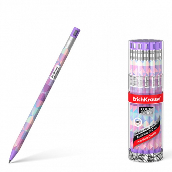 

Карандаш механический ErichKrause ColorTouch "Magic RhombsНВ", грифель d=2,0 мм, с точилкой, корпус "Soft-touch" с дизайном, в тубусе